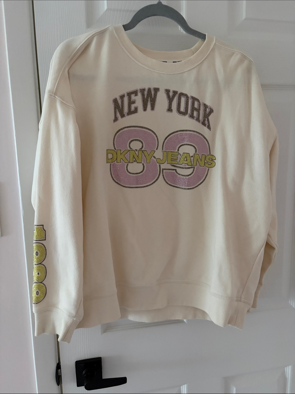 Dkny Cream Crewneck Sweatshirt with Pink & Yellow Graphic